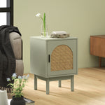 Boho Bedside Table With Rattan Door And Adjustable Shelf | Green