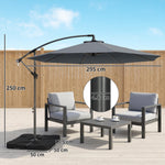 3(m) Banana Parasol Cantilever Umbrella Garden W/ Base Weights | Dark Grey