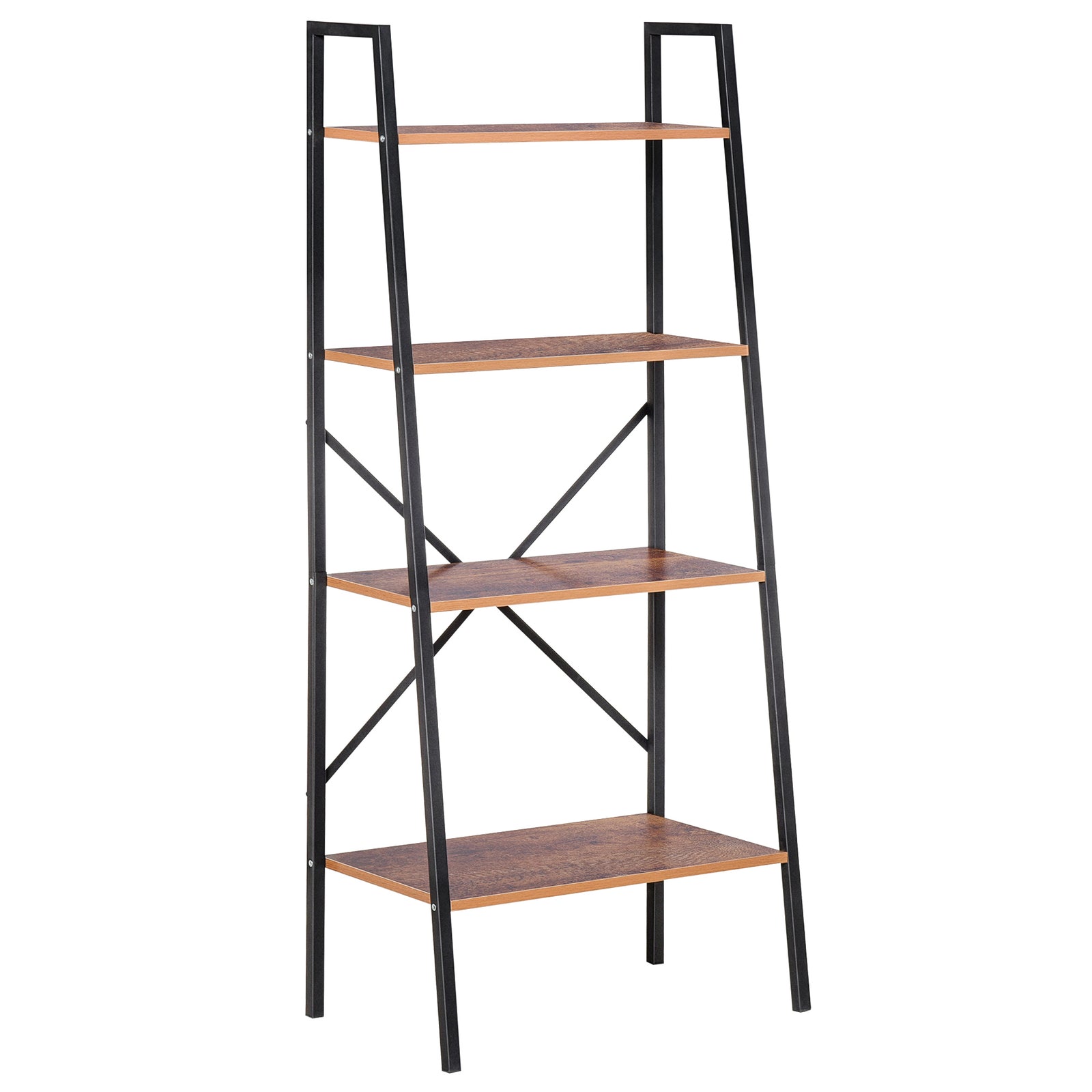 4-tier Minimalistic Ladder Shelf Unit Steel Frame Display | One Size | Brown