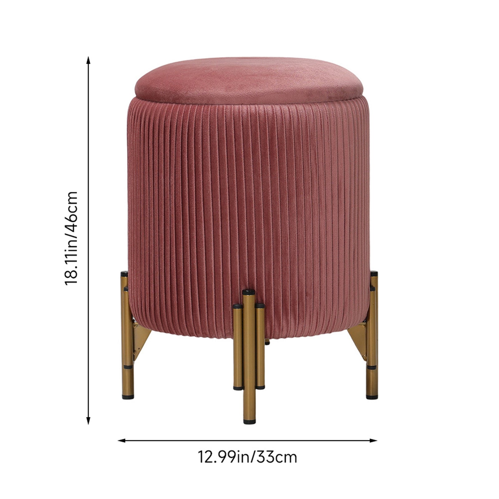 Modern Pleated Storage Ottoman With Metal Base | Dark Pink