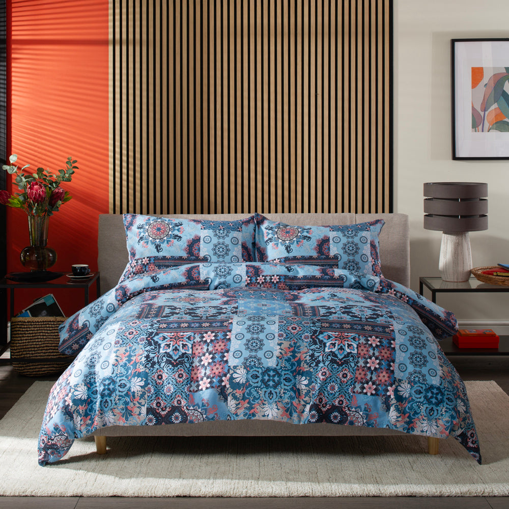Printed 200 Thread Count Reversible Cotton Rich Jaipur Duvet Cover Set | Single | Blue