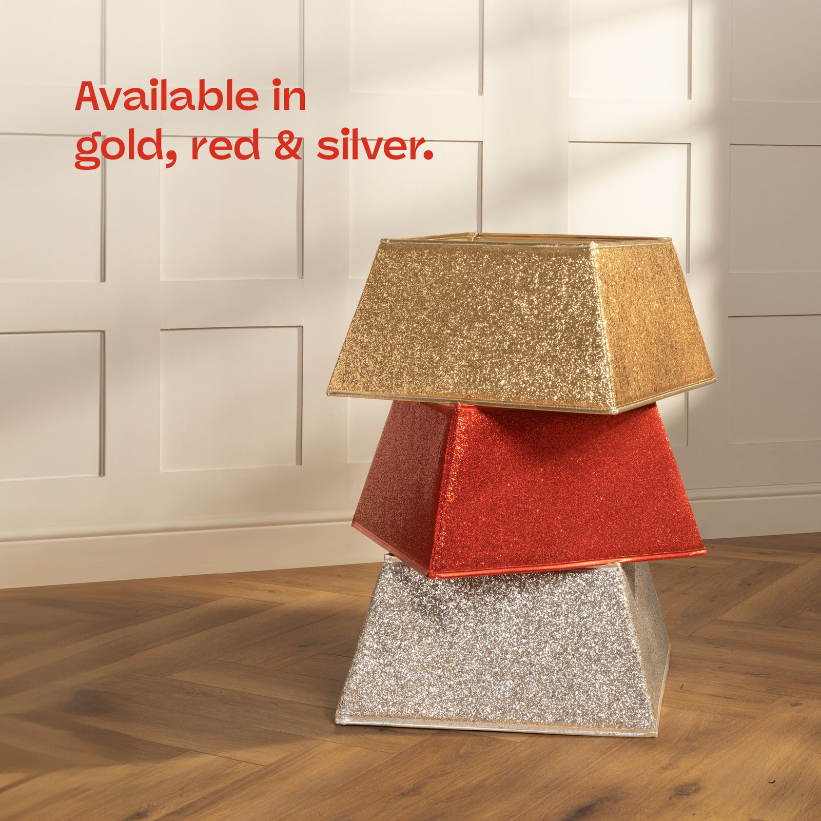 Glitter Christmas Tree Skirt Square 48x48cm | Gold