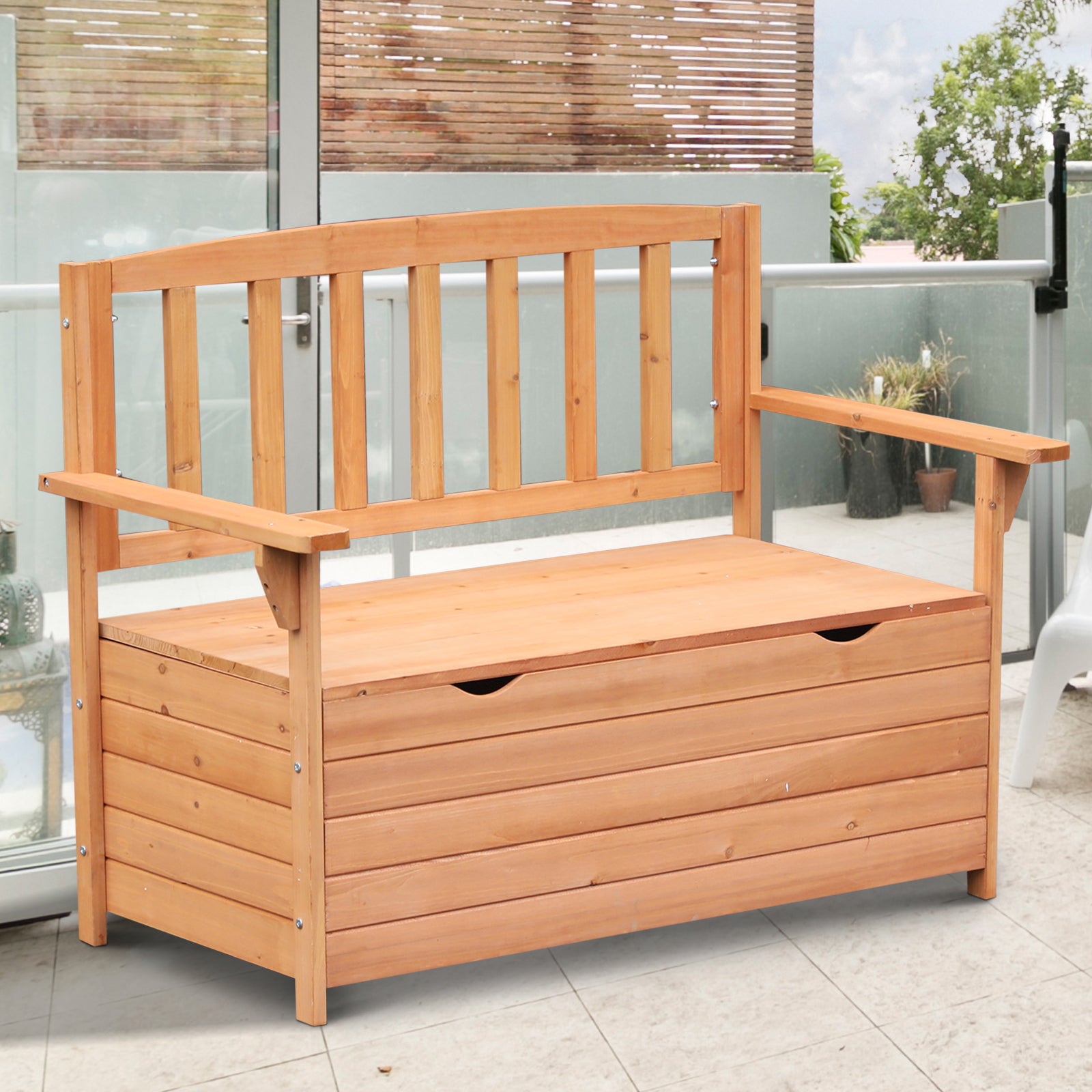 Outdoor Garden Storage Bench Patio Box All Weather Fir Wood