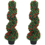 HOMCOM Artificial Rose Spiral Topiary Tree For Indoor Outdoor, Set Of 2