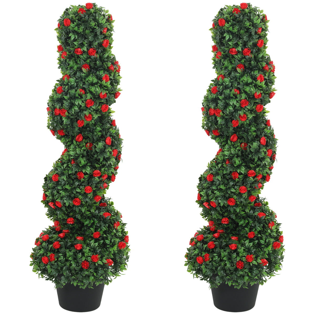HOMCOM Artificial Rose Spiral Topiary Tree For Indoor Outdoor, Set Of 2