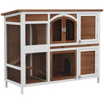 Two-tier Wooden Rabbit Hutch W/ Openable Roof, Slide-out Tray, Ramp | Brown