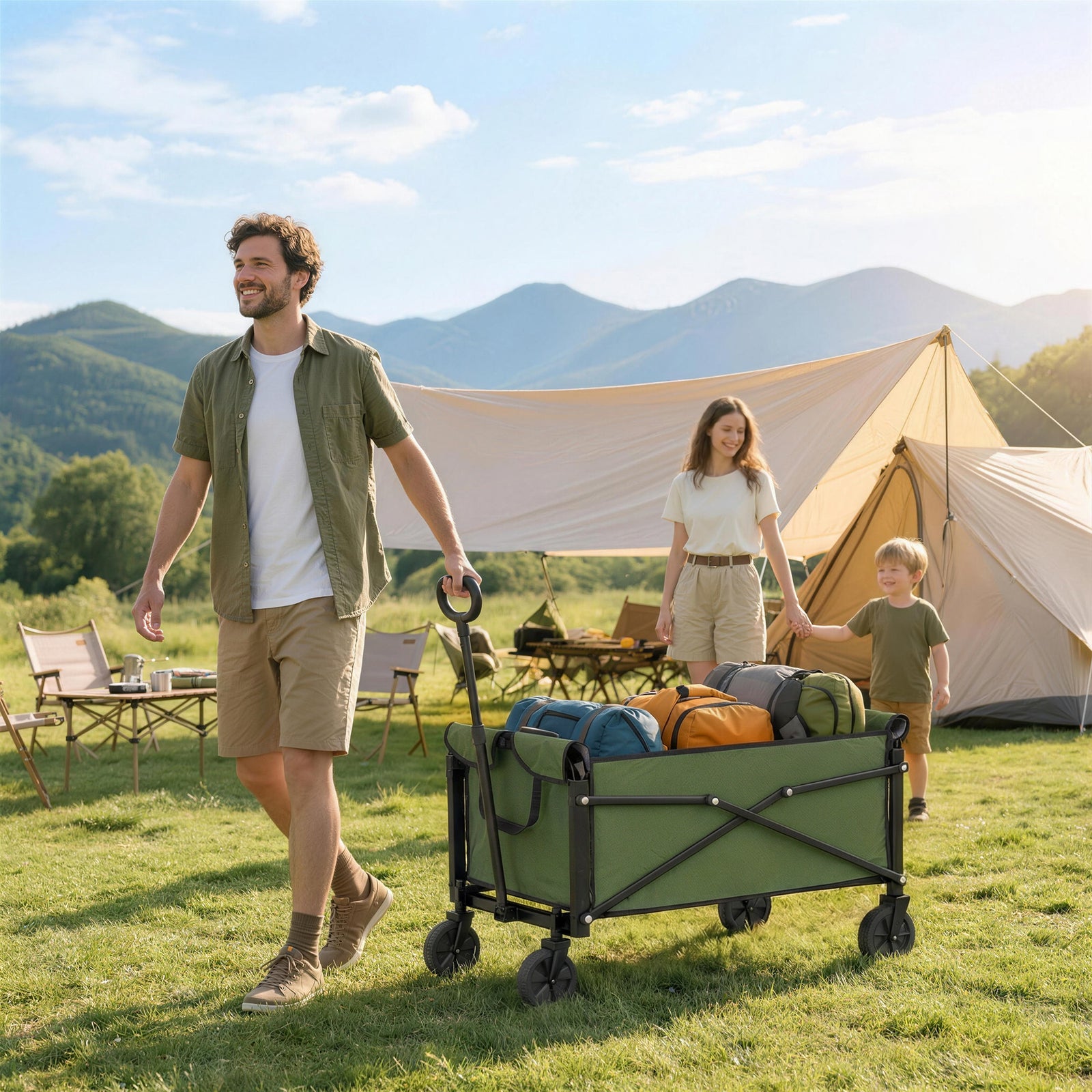 81l Festival Trolley On Wheels, Garden Folding Trolley Cart | Green