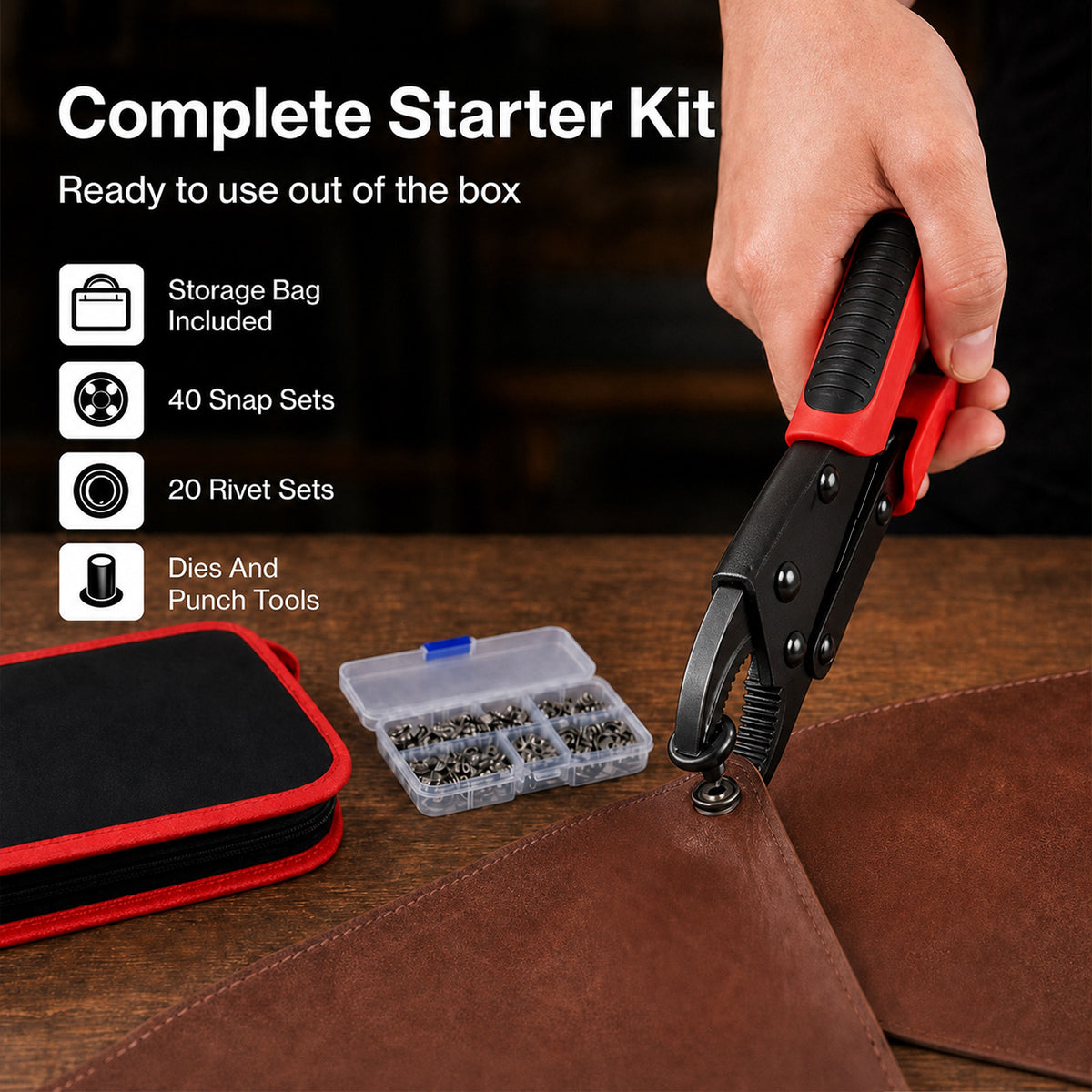 Snap Fastener Kit Adjustable Press Tool For Boat Covers Leather Cloths Red | Red