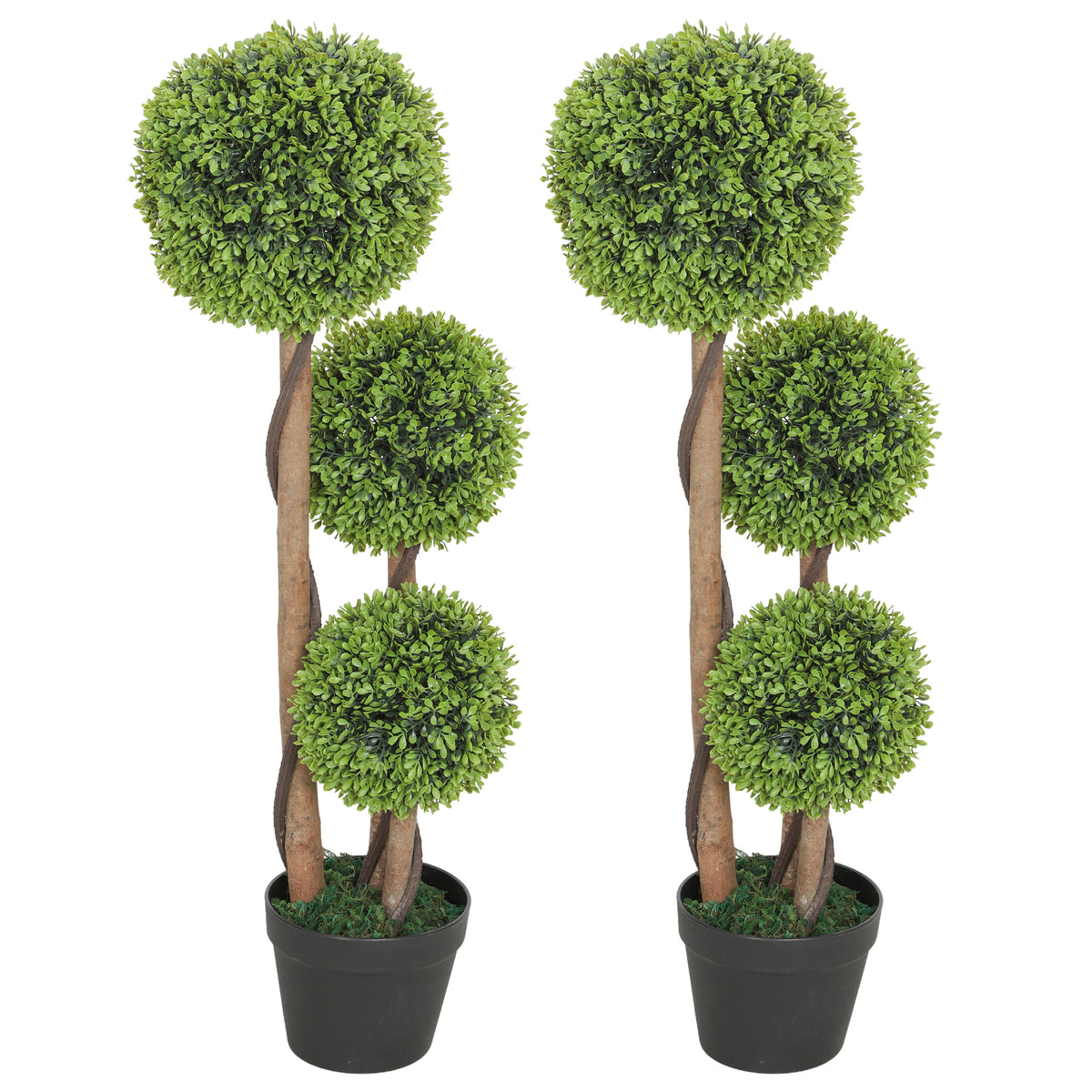 HOMCOM Artificial Plants Boxwood Ball Topiary Trees Set Of 2 Indoor Outdoor