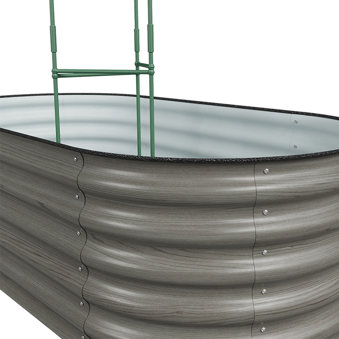 160/240/360cm W X 80cm D X 42cm H Outdoor Galvanized Steel Raised Garden Bed With Trellis | Small | Mixed Grey