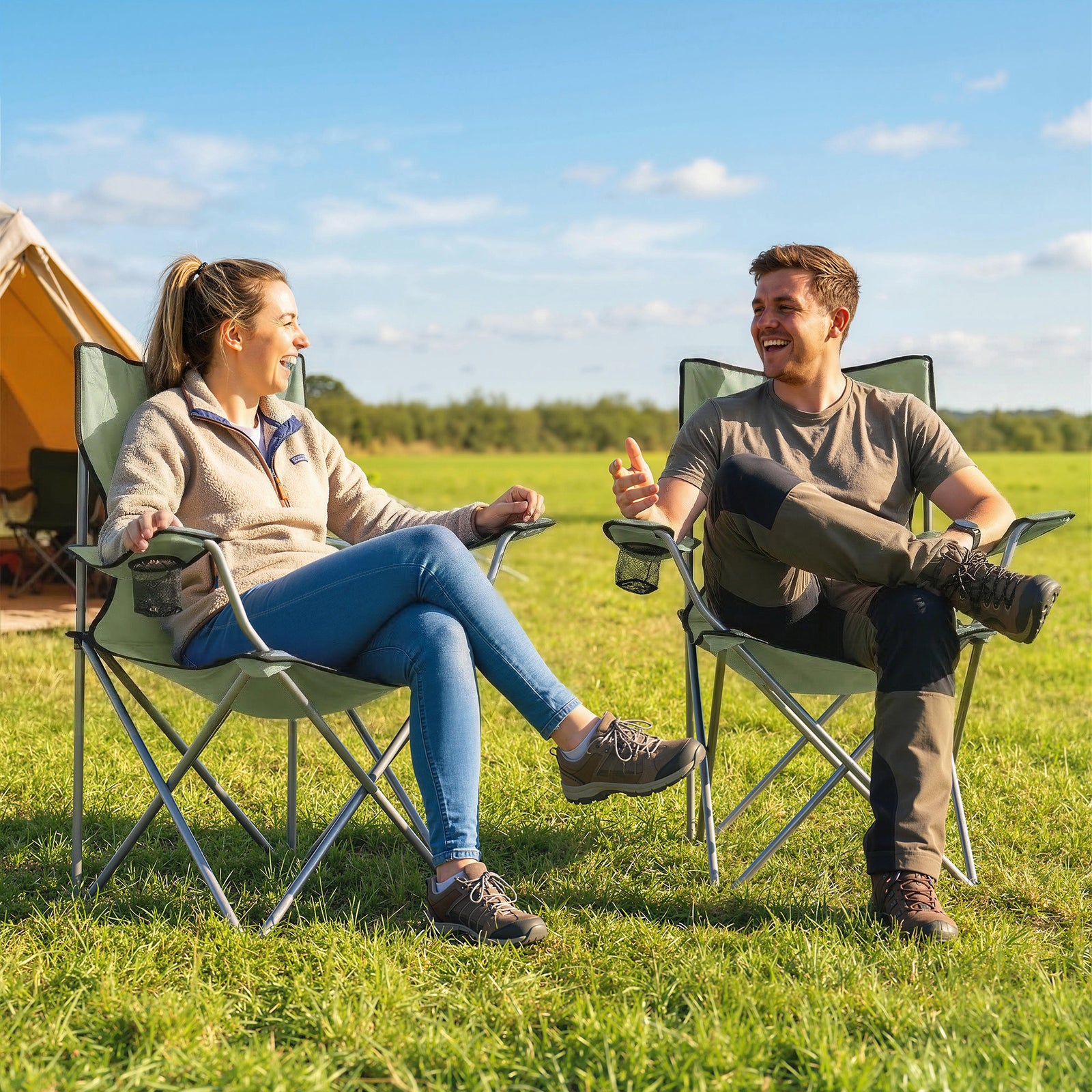Camping Chair Set Of 2 Portable Folding | Green