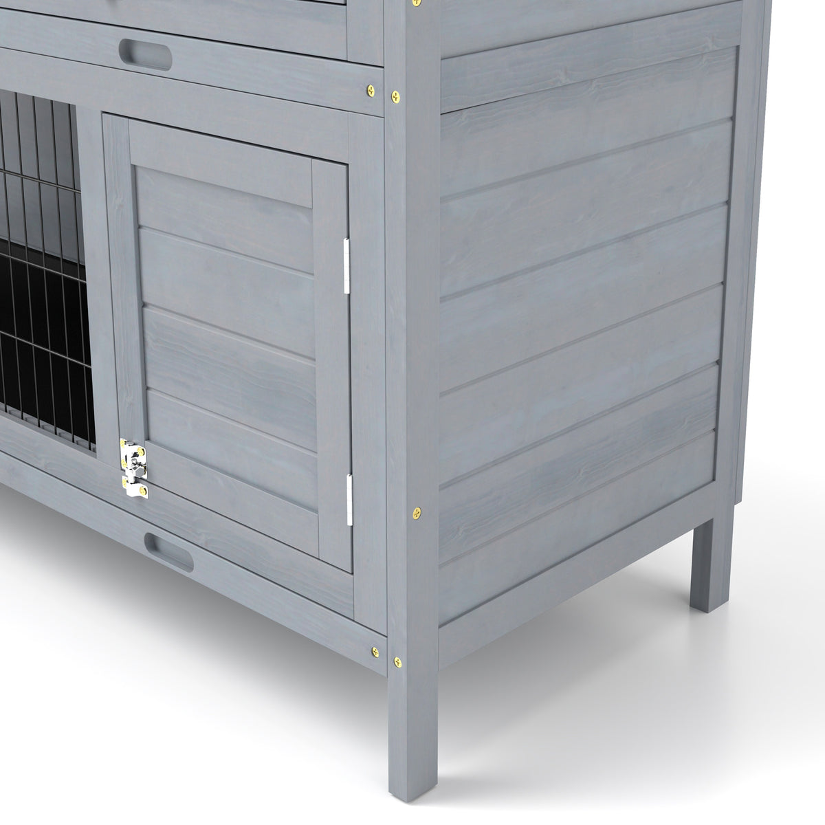 Rabbit Hutch For Two Rabbits Outdoor Guinea Pig Cage W/ Removable Trays, Grey