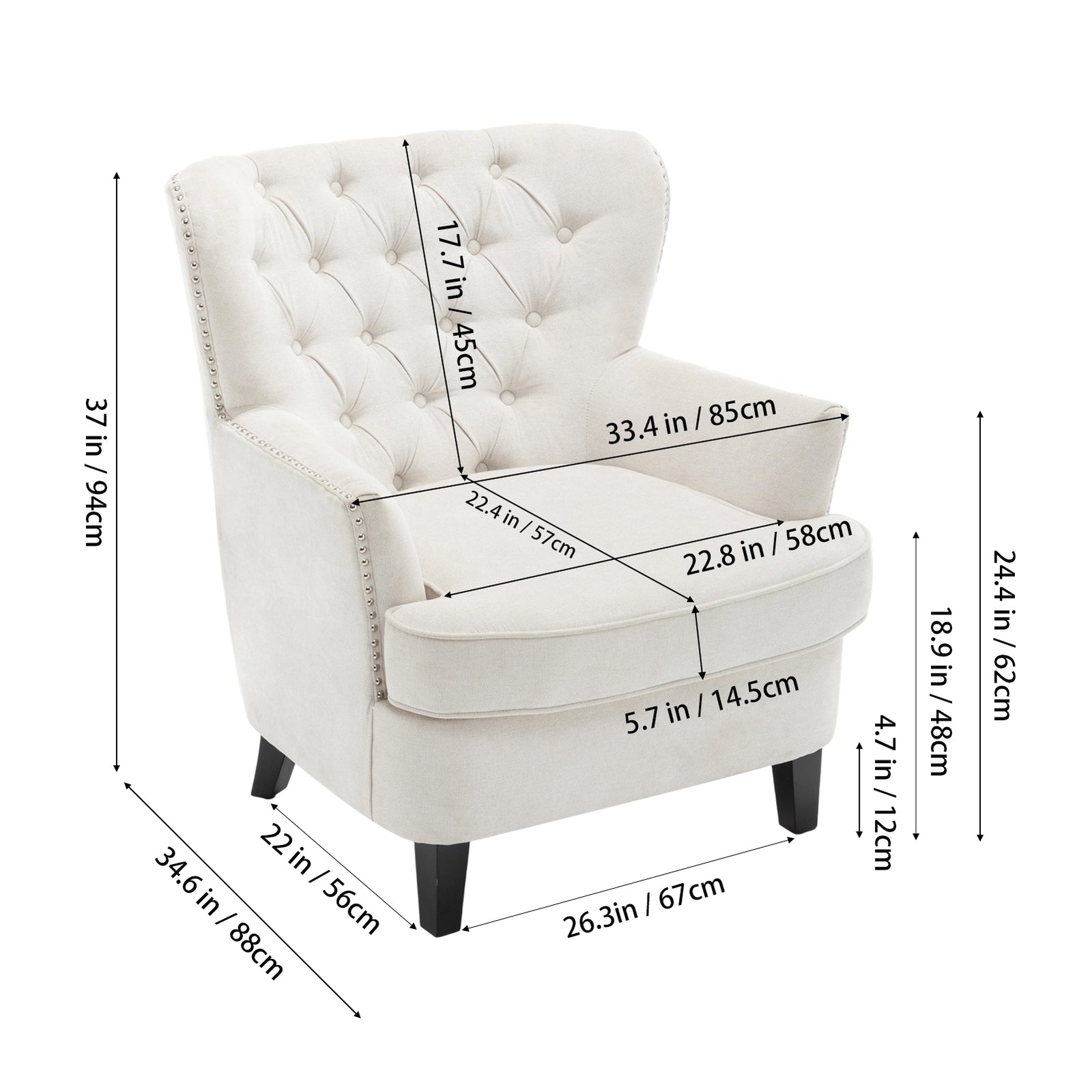 Breeins Modern Linen Upholstered Tufted Accent Chair Armchair