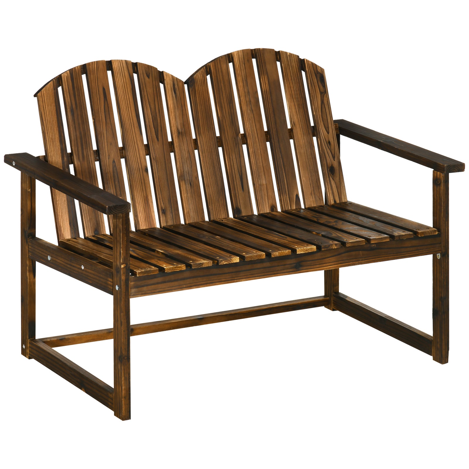 Wooden Bench Patio Loveseat W/ Backrest
