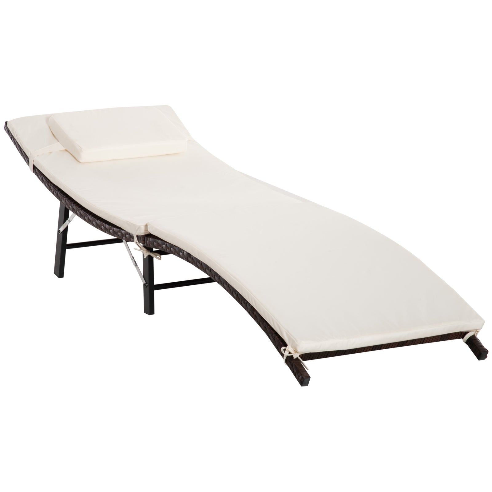 Folding Rattan Sun Lounger W/ Cushion | Cream