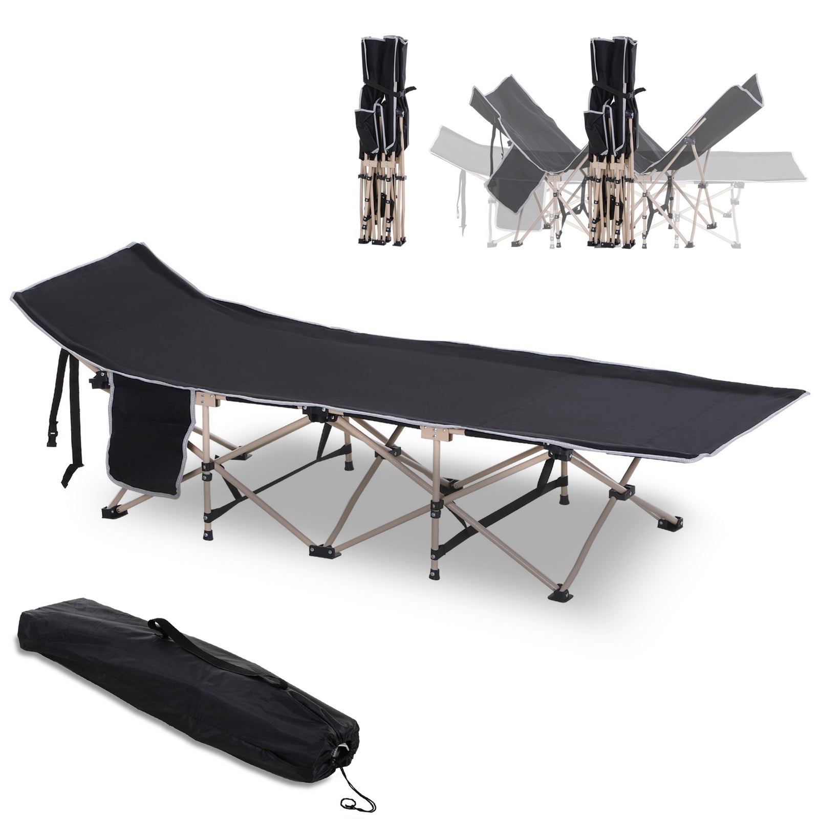 Single Person Folding Camping Cot Portable Camp Sleeping Bed | Black