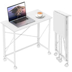 Folding Desk On Wheels, Writing Table For Home Office | White