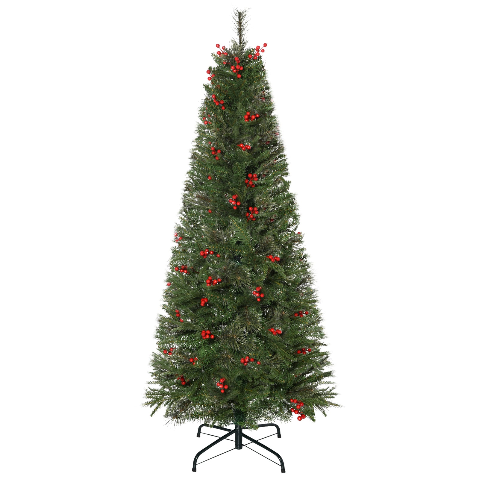 5/6/7ft Pencil Shape Christmas Tree, Berries | 5ft | Green