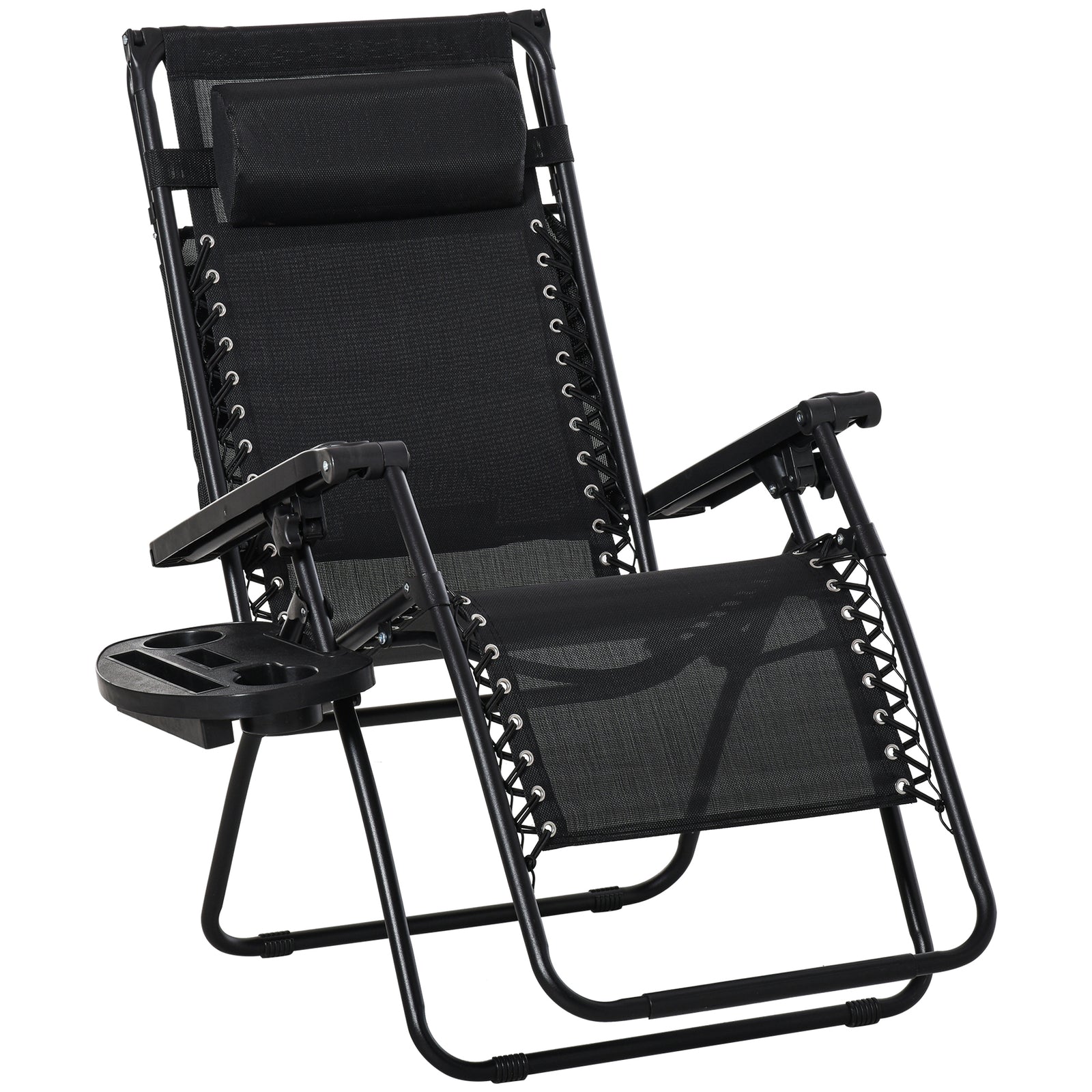 Zero Gravity Chair Adjustable Patio Lounge W/ Cup Holder | Black