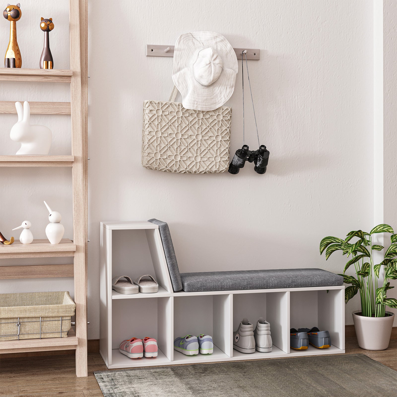 2 Tier Bookcase With Removable Cushions Storage Cabinet
