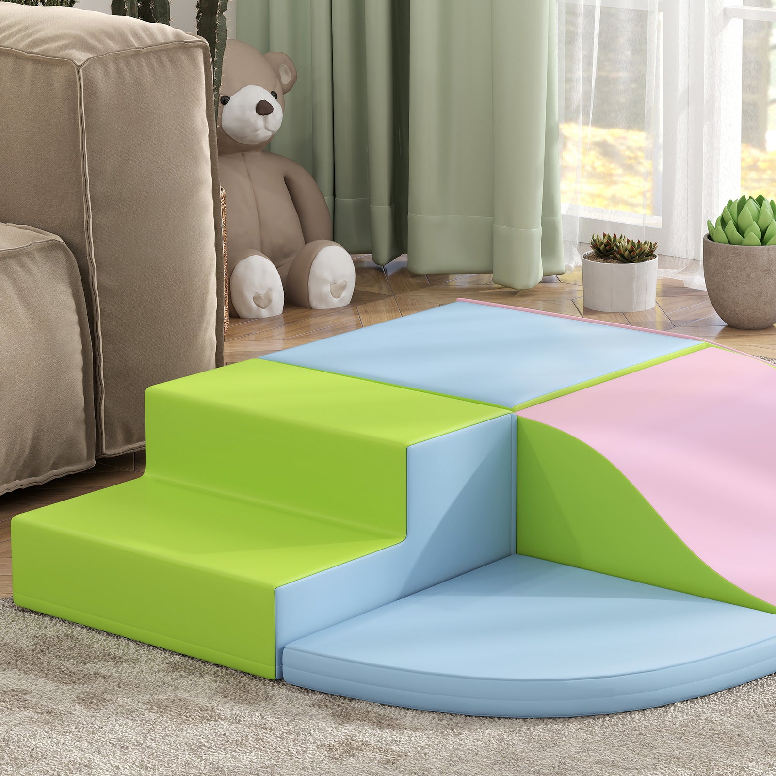 6 Piece Soft Play Equipment For Kids Climb And Crawl | Pink