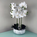 Artificial 60cm Orchid White Marble Effect Ceramic Planter