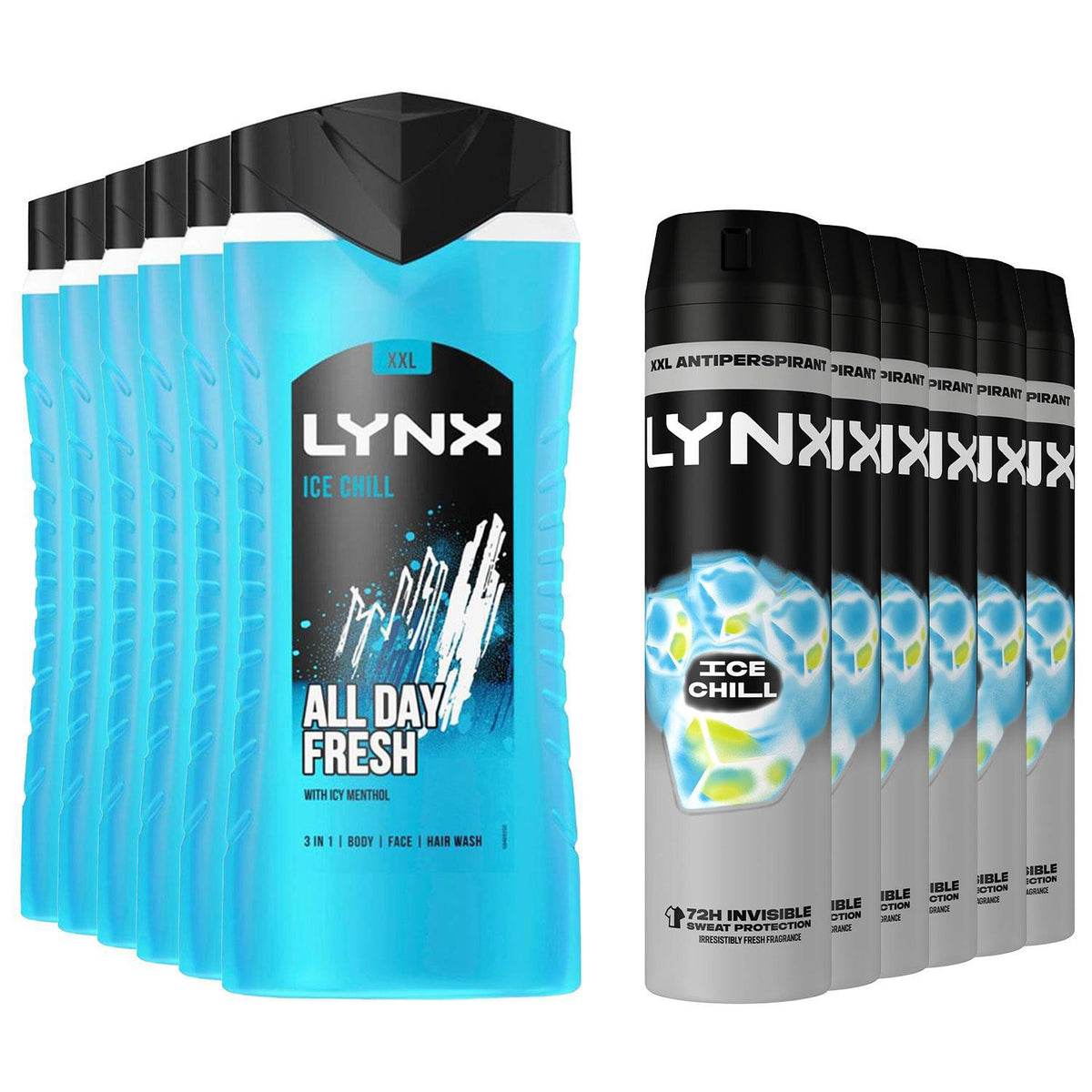 Ice Chill Shower Gel Bodywash, 500ml & Anti-perspirant Spray 250ml | Set of 6