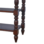 Solid Wood Turned Occasional Table, 1 Drawer and 2 Open Shelves, Dark Brown