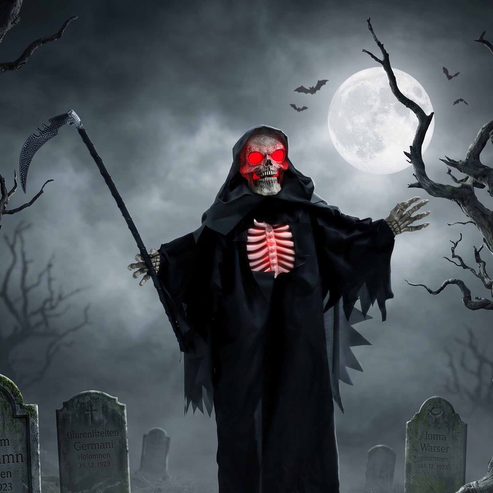 HOMCOM 67"/170cm Life Size Animated Grim Reaper Halloween Decoration