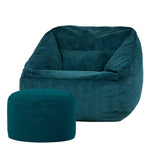 Morgan Cord Armchair & Pouffe Set | Teal