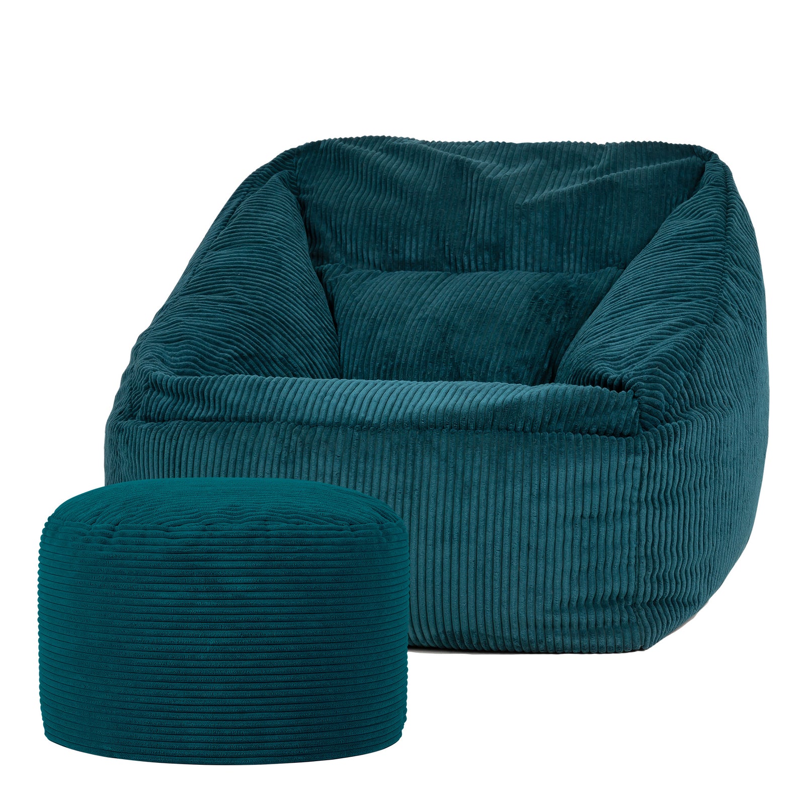 Morgan Cord Armchair & Pouffe Set | Teal