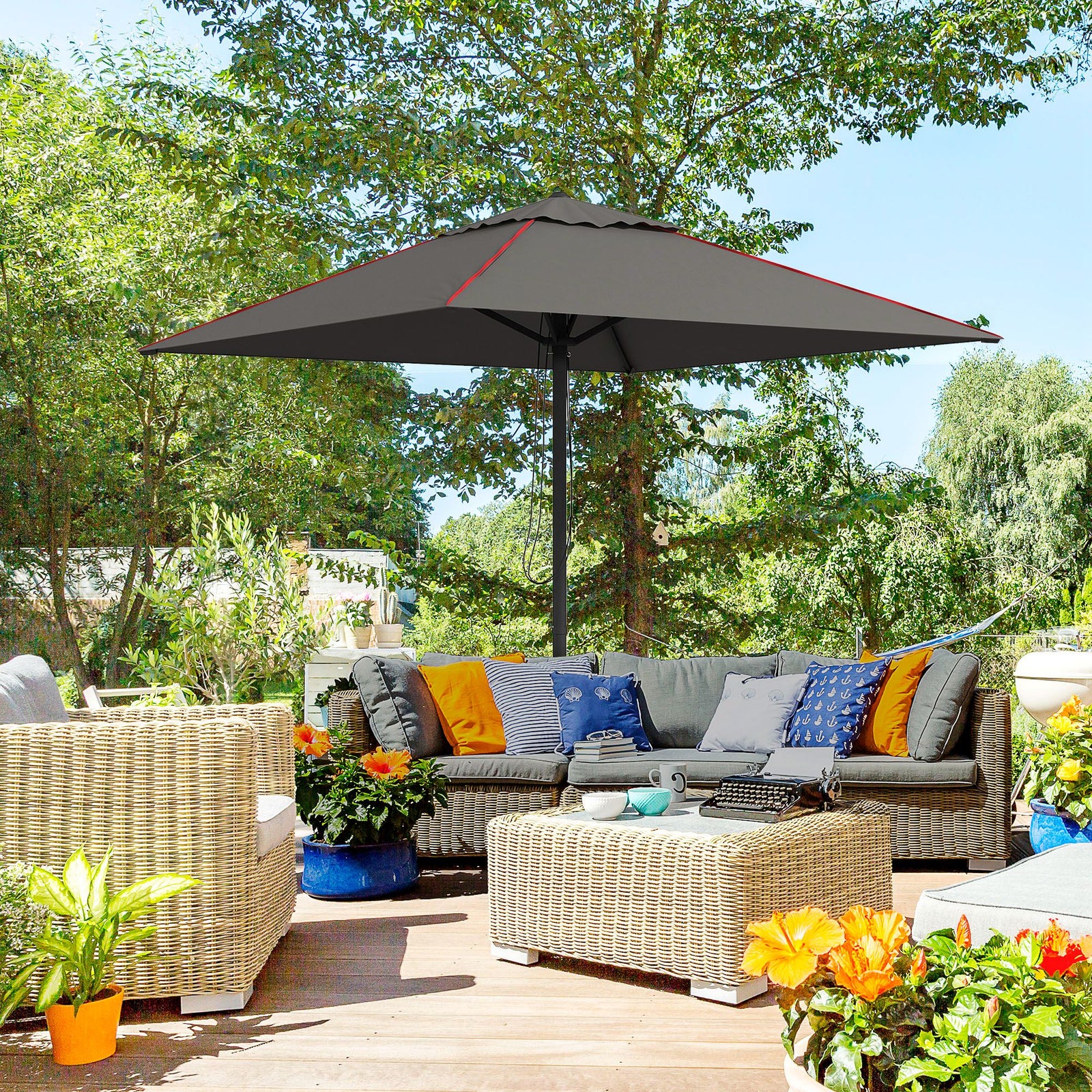 Outdoor Parasol W/ Vent And Piping | Charcoal Gray
