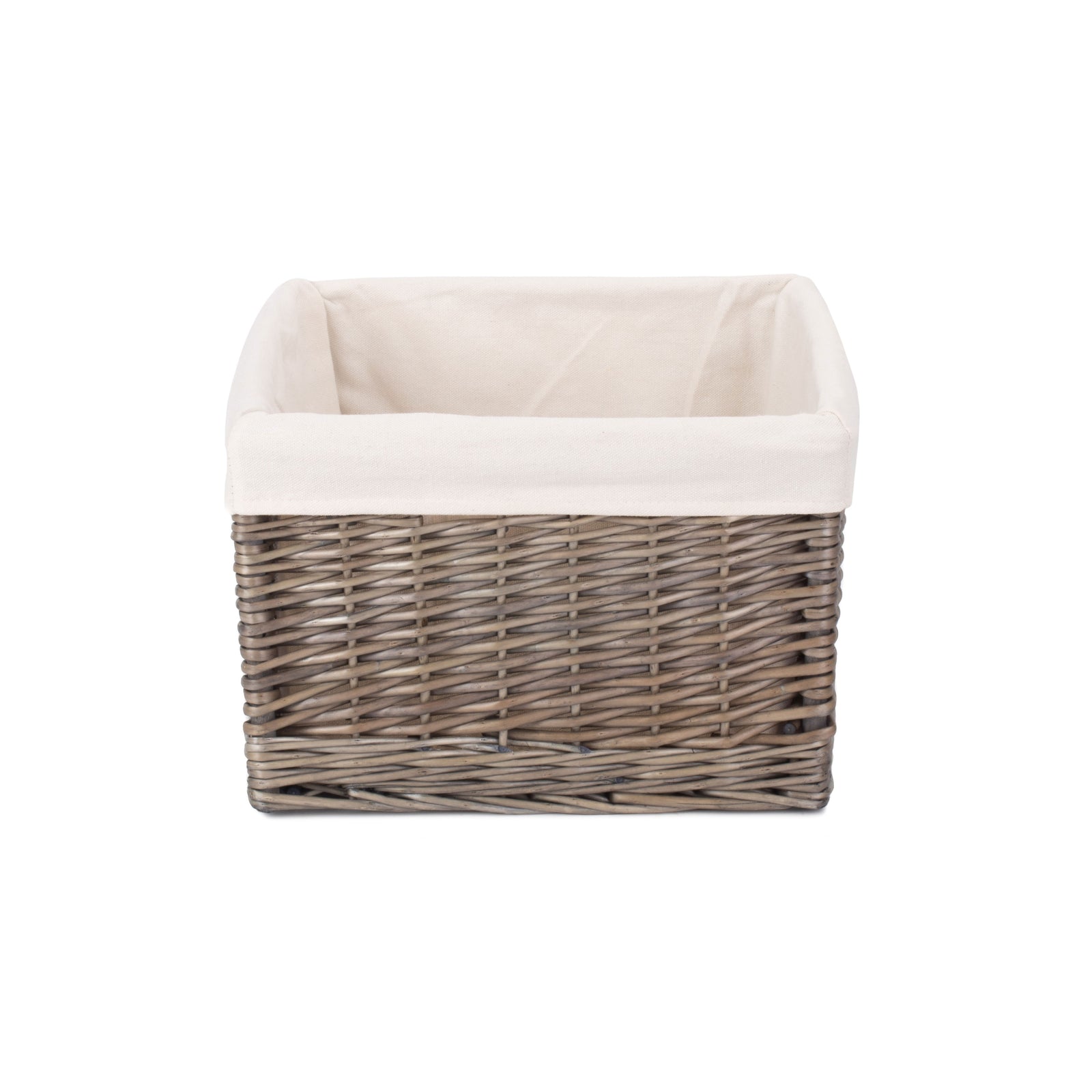 Wicker Square Antique Wash Lined Storage Basket | Large | White