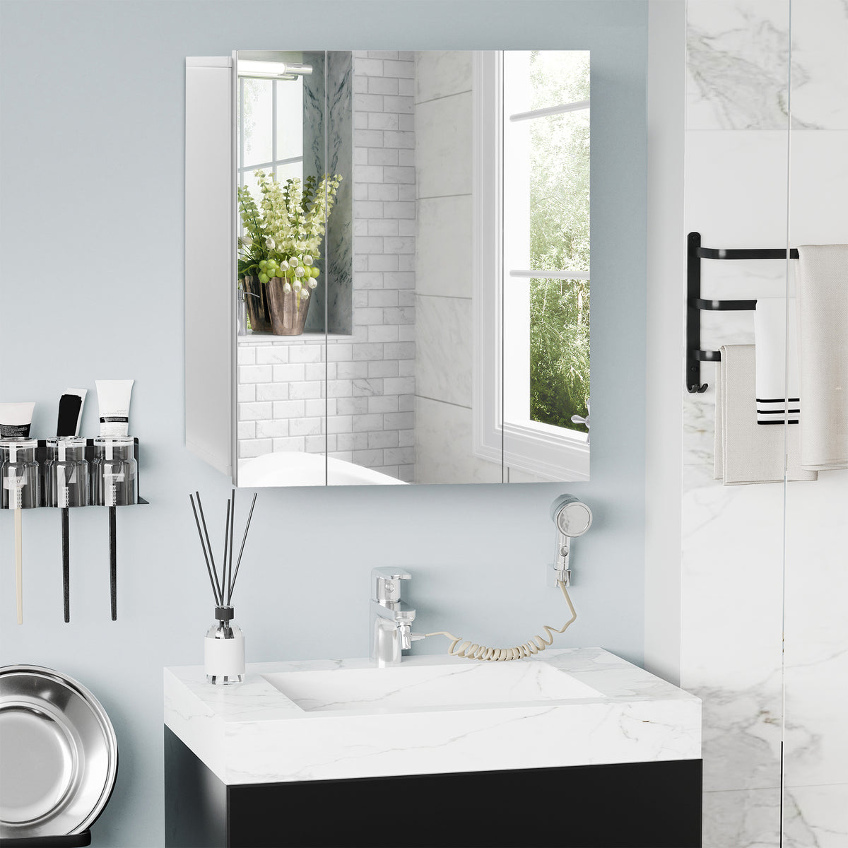kleankin Bathroom Mirror Cabinet Wall Mount Storage Organiser W/ Door, White