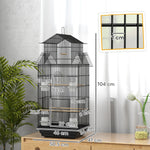 Metal Bird Cage W/ Perch, Food Container, Handle, For Finch, Canary | Small | Black