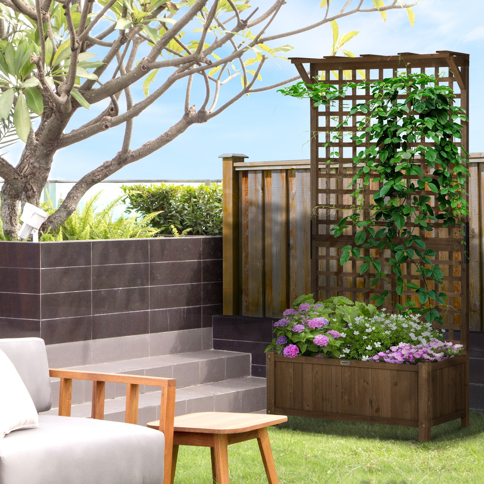 Wooden Trellis Planter With Drain Holes | Brown