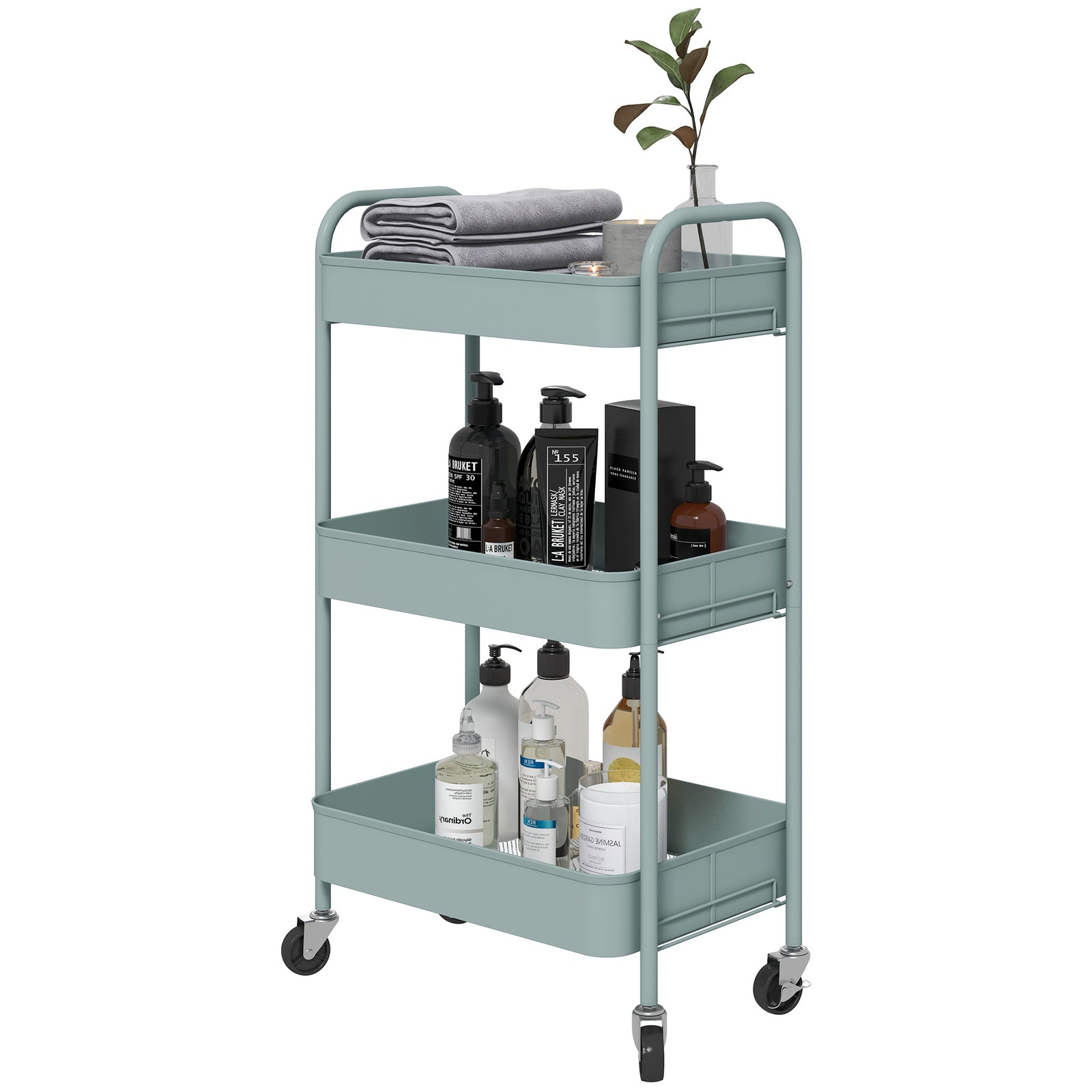 3 Tier Rolling Utility Cart With 3 Mesh Basket | One Size | Blue