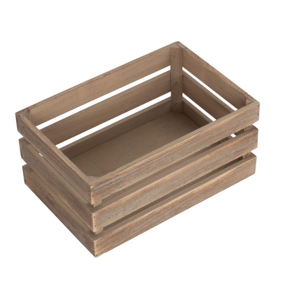 Oak Effect Slatted Wooden Storage Crate | Medium | Brown