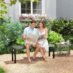 Outsunny Metal Garden Bench Loveseat With Wood-effect Slatted Seat, Grey