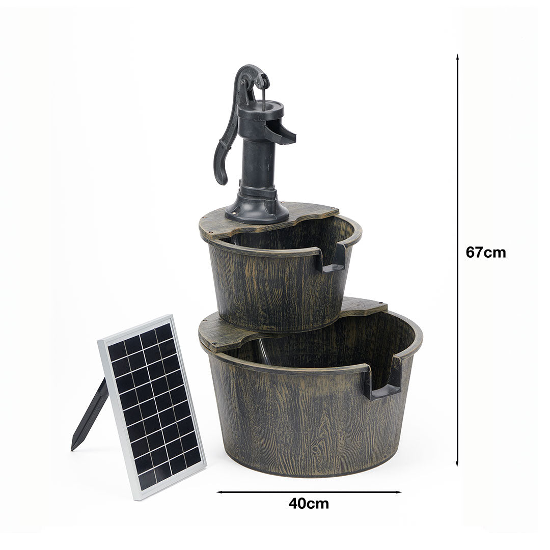 Solar Powered 2-tier Barrel Water Fountain