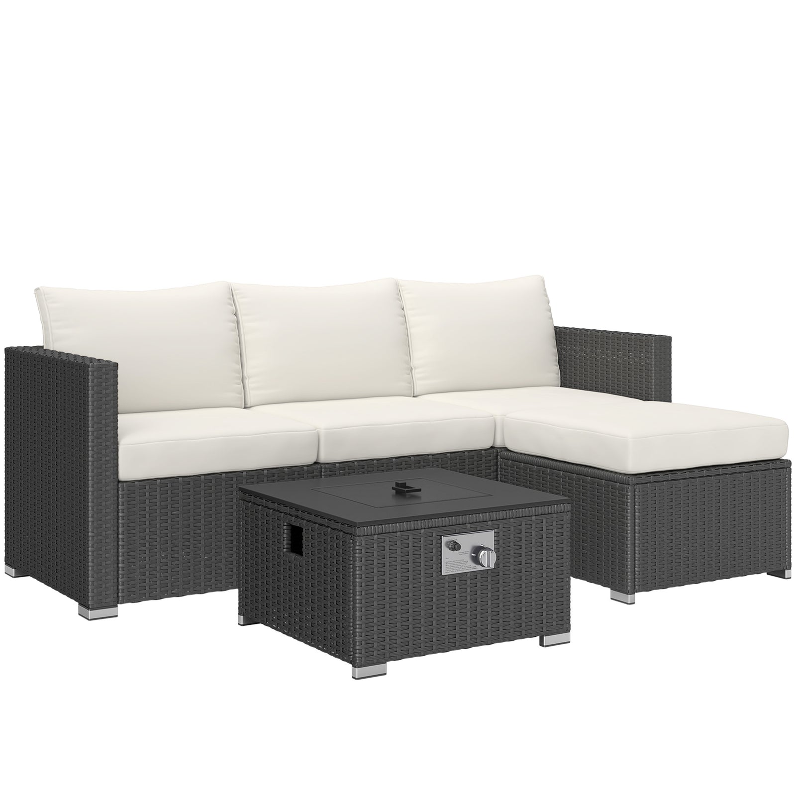 5 Piece Rattan Set With Gas Fire Pit | Black