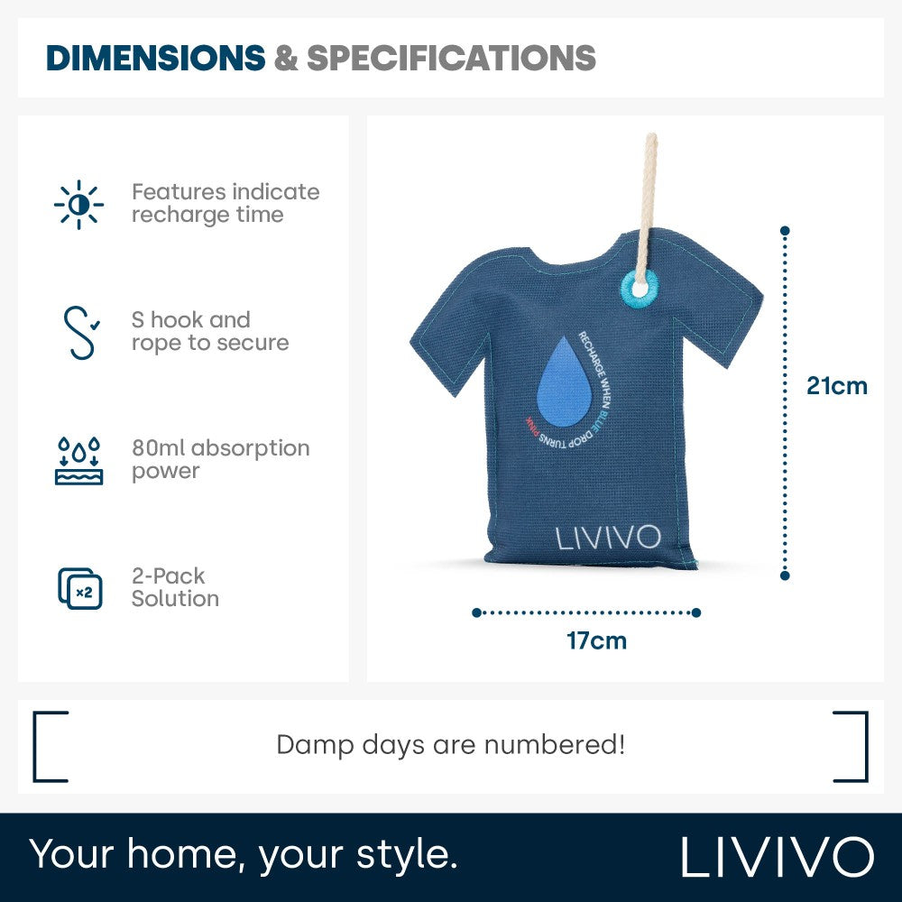 Livivo Hanging Reusable Wardrobe Dehumidifier Bags Pack Of 2