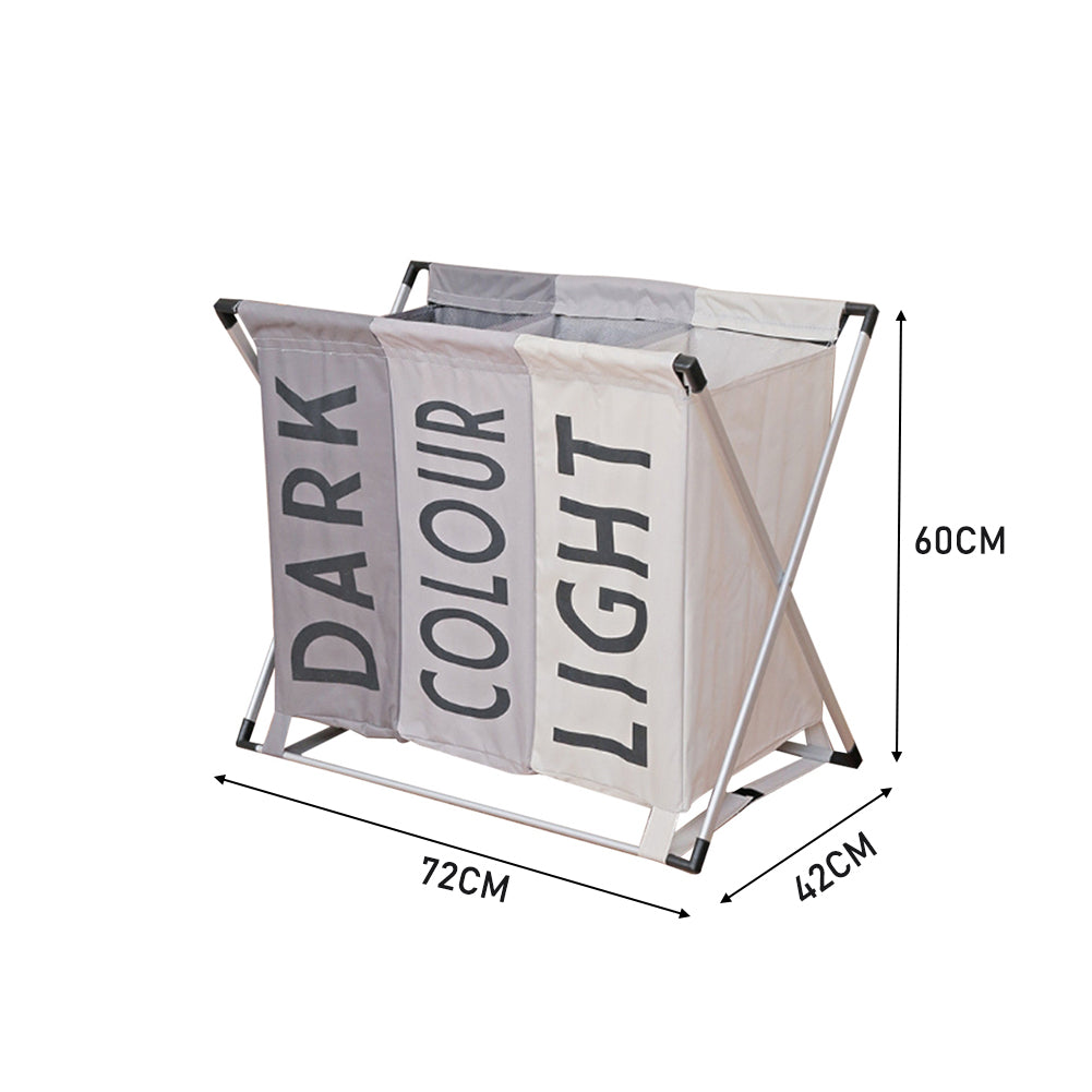 Living and Home Aluminium Foldable Laundry Sorter Triple Section Light & Dark Colour