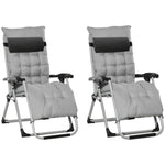 2 Pcs Reclining Zero Gravity Chair Folding Lounger Cushion | Light Slate Grey