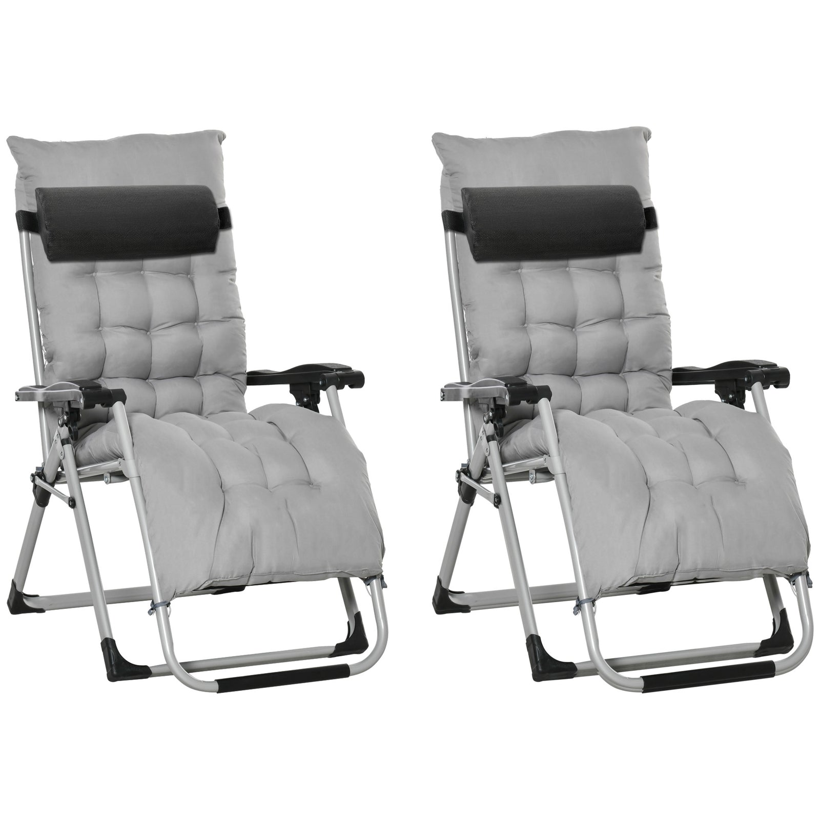 2 Pcs Reclining Zero Gravity Chair Folding Lounger Cushion | Light Slate Grey