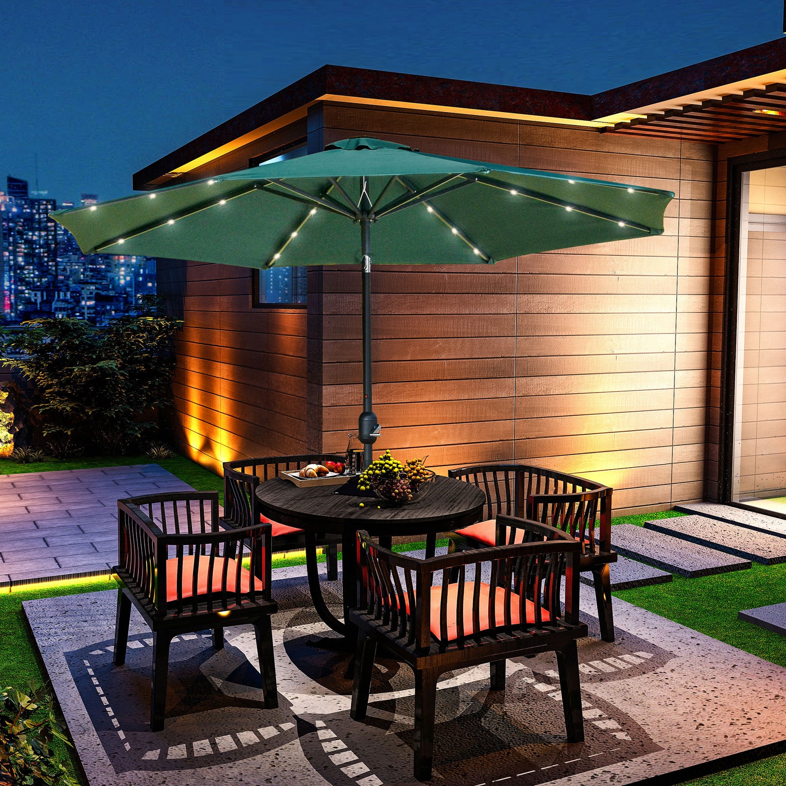 2.7m Patio Led Umbrella W/ Tilt/crank | Green