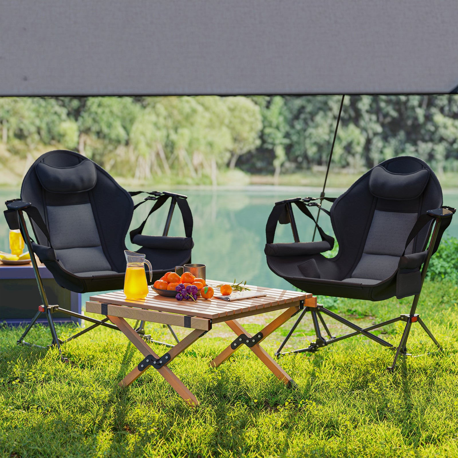 Hammock Camping Chair Set Of 2, Adjustable Back Camp Chair | Black