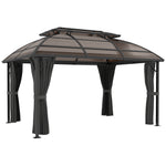 4 X 3(m) Polycarbonate Gazebo W/ Curtains, Nettings, 2 Roofs | Brown