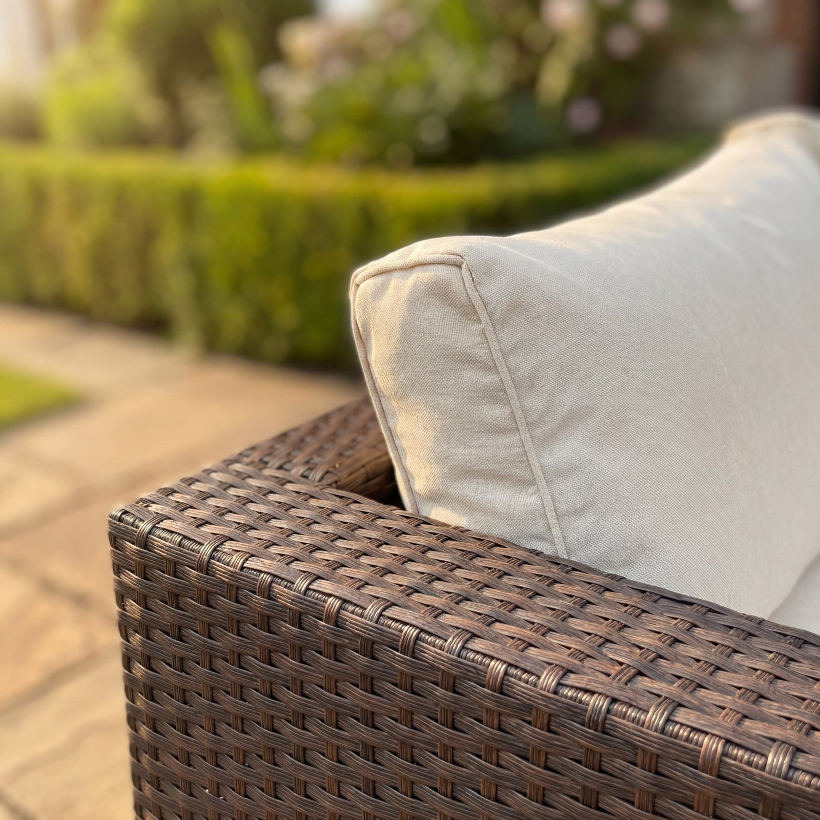 Oliena 10 Seat Modular Rattan Large U-shape Garden Furniture | 9 Piece | Cream & Brown