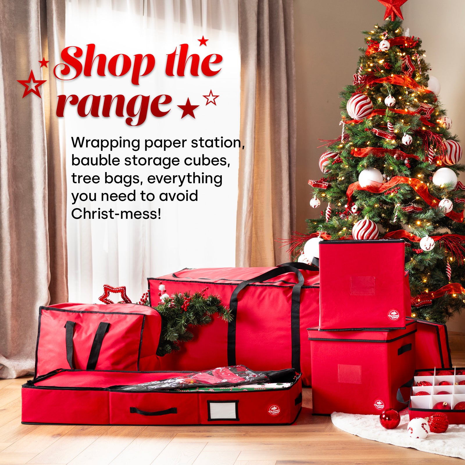 7ft Red Xmas Tree Storage Bag With Accessory Pocket Durable